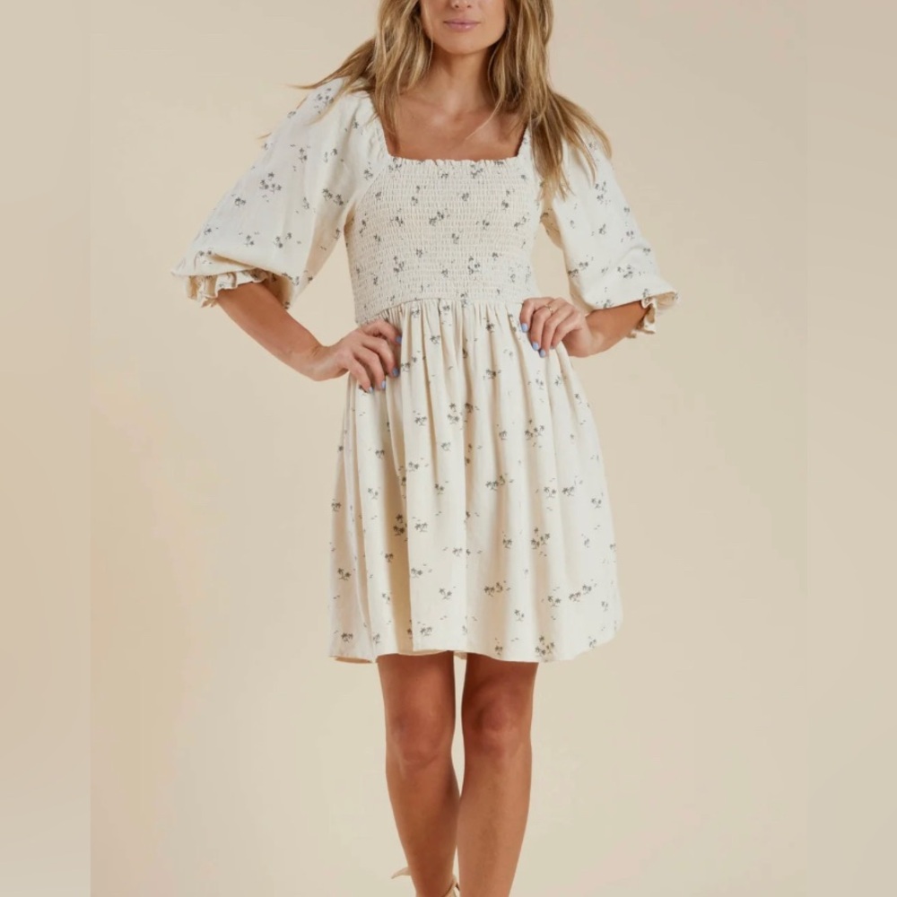 BOG COLLECTIVE NWT Boho mini dress puff sleeves SZ: S